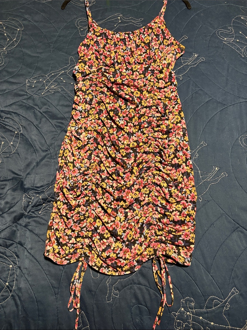 Floral Pink and Black Spaghetti-Strap Women's Dress - Picture 6 of 7
